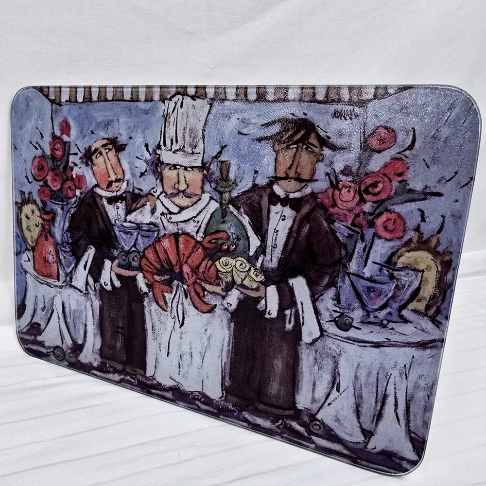 Whimsical Chef Lobster Glass Cutting/Serving Board Bistro Kitchen Decor Coastal‎